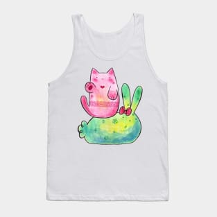 Pink Cat and Green Bunny Tank Top